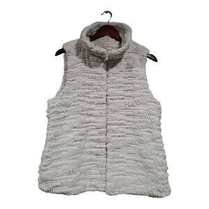 Dylan True Grit Women Ivory Fuzzy Silver Sequin Cozy Vest Oatmeal Mock Neck Sz L